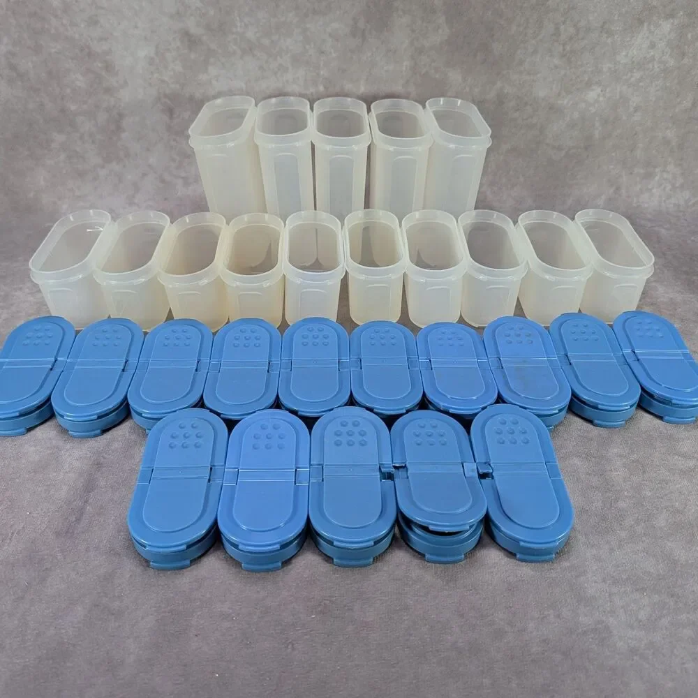 Tupperware Modular Mates Spice Shakers Set Lot 15 Blue Flip Lids 1843 1846 1844